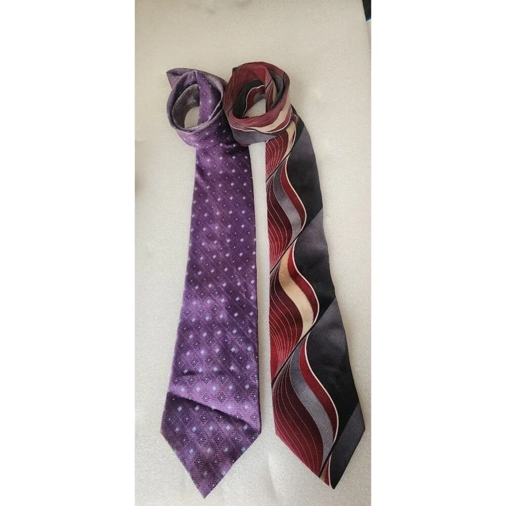 George Men Suit Neck Tie Set 100% Silk Black Red Gray Purple Blue Diamond Used